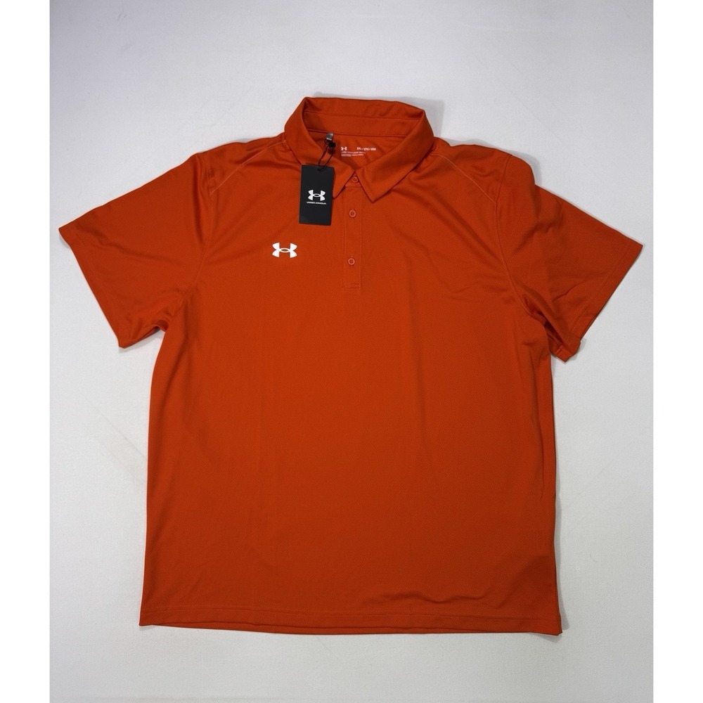 Under Armour Mens 2XL Team Tech Polo Orange Golf Shirt 1370399 HeatGear Loose